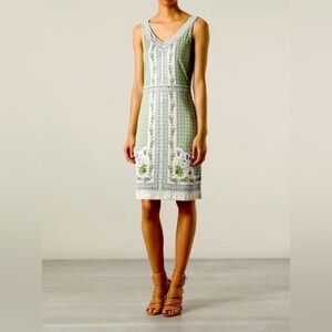 Tory Burch Green and White Tala Botanical Midi Dress